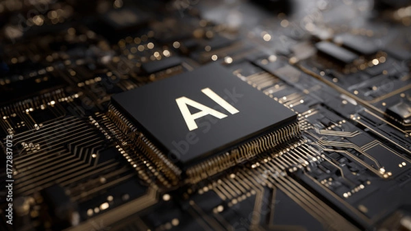 Obraz Microchip with AI Label Representing Artificial Intelligence Technology
