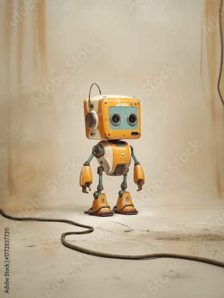 Obraz Cute Yellow Small Robot in Studio
