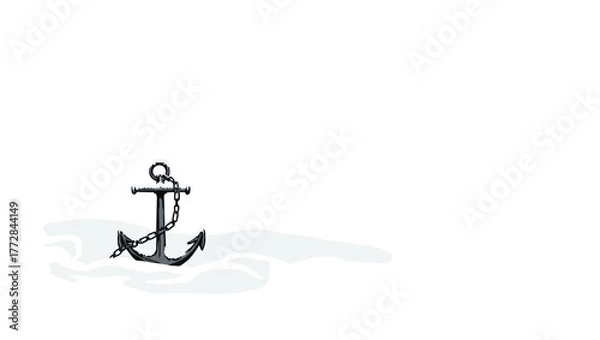 Obraz Half-buried snow-covered anchor chain emerging from snowdrift under soft winter light, frozen marine concept