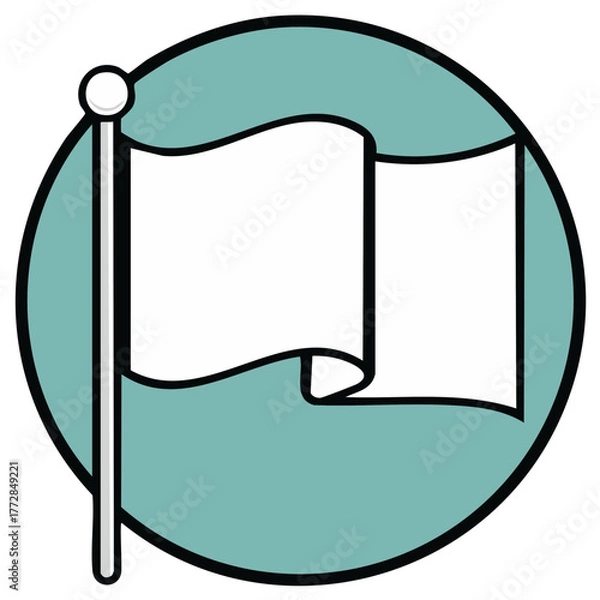 Obraz Iconic White Flag Waving on a Teal Circle, Isolated Vector Illustration, Emblem