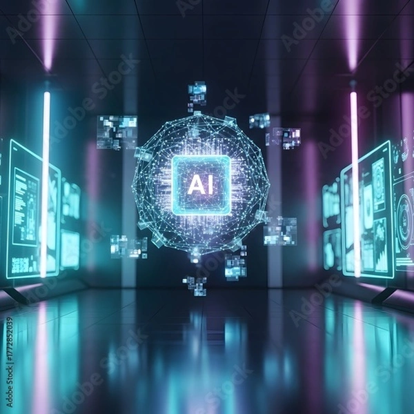 Fototapeta Artificial Intelligence Network Futuristic Digital Technology Processing and Analysis Visualization