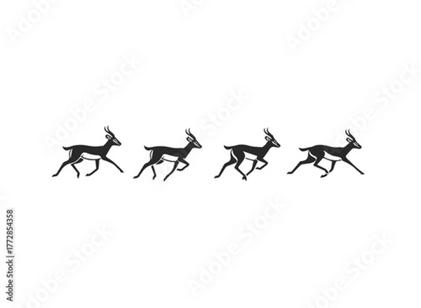 Obraz Four Running Gazelles Silhouettes Vector Illustration