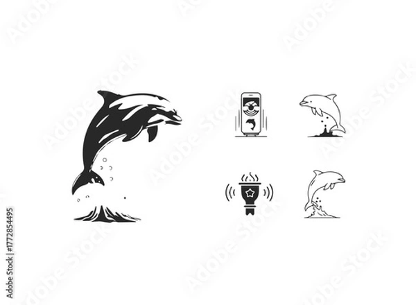 Obraz Jumping Dolphin Vector Illustrations and Icons Set