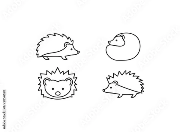 Obraz Minimalist Hedgehog Line Art Icons Collection