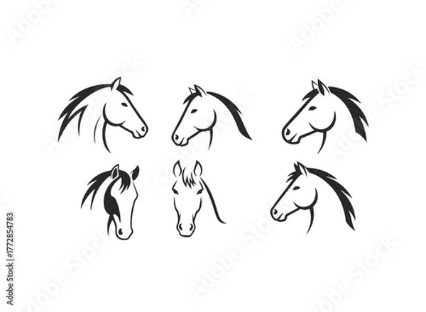Obraz Stylized Horse Head Vector Collection for Logos and Design