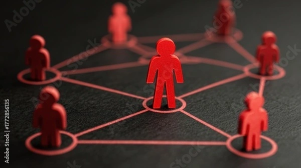 Fototapeta Red human figures connected by lines, representing social network concept