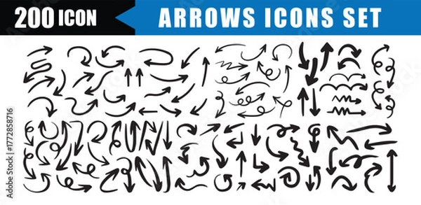 Obraz Hand Drawn Arrow Icons Set.  200 Sketch Style Direction Symbols