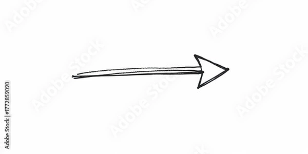Fototapeta A single, hand-drawn arrow pointing right, sketched with a thick, slightly wobbly line,  doodle,  clipart