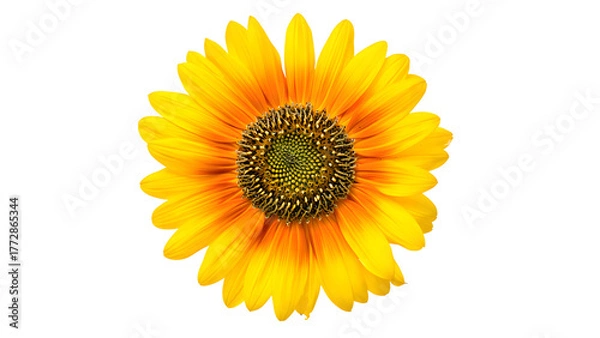 Fototapeta A detailed close-up of a large, radiant yellow sunflower with a textured dark seed head, perfectly isolated on a transparent background for striking visual impact in any composition