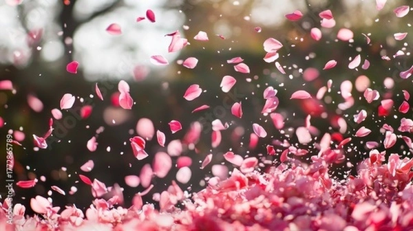Fototapeta Delicate pink petals falling like a gentle rain.
