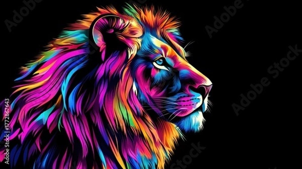 Fototapeta Vibrant Lion Portrait: A Colorful Display of Majesty and Power