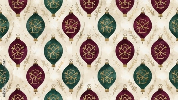 Obraz Seamless watercolor pattern with Christmas baubles