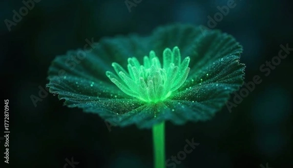 Fototapeta Enchanted Bloom: A Luminous Green Flower in Dark Mystical Setting
