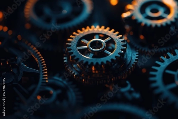 Fototapeta Intricate Gear System: A Close-Up Look at Mechanical Engineering