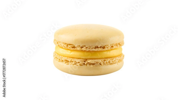 Fototapeta Yellow macaron with lemon or vanilla flavor, png, isolated on transparent background, perfect for food marketing and advertising