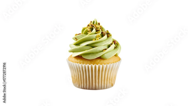 Fototapeta Pistachio flavored cupcake with sprinkles, png, isolated on transparent background, perfect for food marketing and advertising