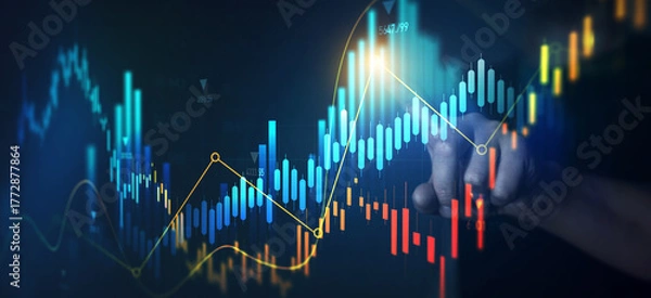 Fototapeta Business strategy development and growing growth plan.	
Financial management strategy for business growth.Graph and chart. Investment of growth on currency rate.