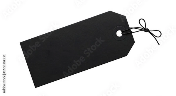 Obraz A blank black paper tag with a string tied to it, isolated on a transparent background