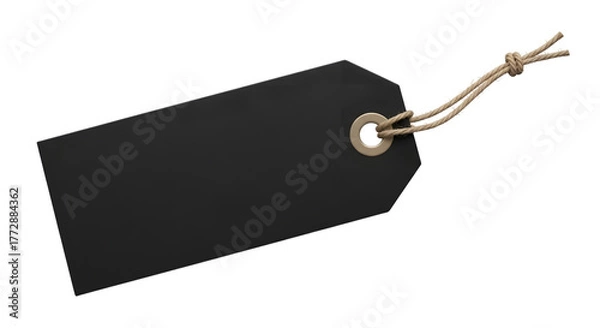 Obraz A blank black price tag with a string, isolated on transparent background