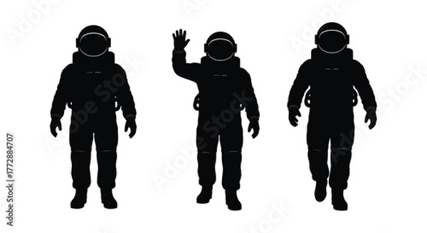 Obraz Three black silhouettes of astronauts in space suits standing together