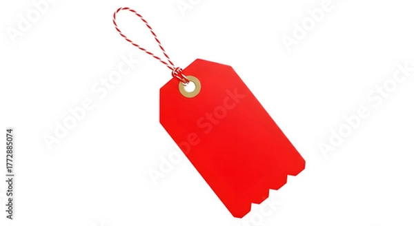 Obraz A bright red blank tag with a string, isolated on transparent background