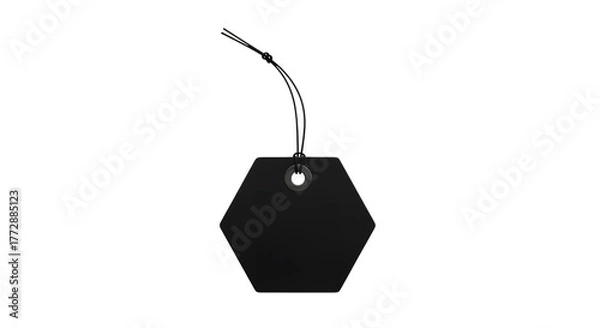Obraz A black hexagonal tag with a string, isolated on transparent background