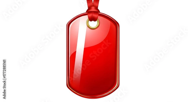 Obraz A shiny red tag with a red ribbon and a gold ring, isolated on transparent background