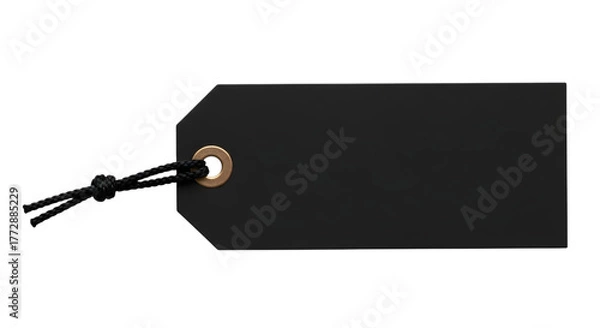 Obraz Blank black paper tag with string, isolated on transparent background