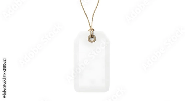 Obraz A blank white tag with a string tied to it, isolated on a transparent background