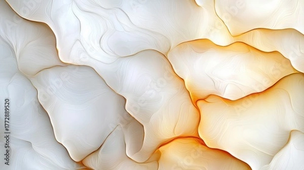 Fototapeta Abstract marbled texture of soft white and warm orange waves creating a gentle flow and elegance
