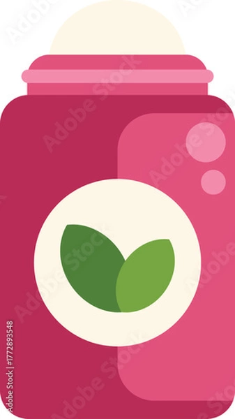 Fototapeta Pink deodorant stick with a green leaf symbol, promoting the use of organic and natural ingredients for freshness and odor control