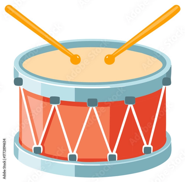 Fototapeta Cartoon drum with sticks, isolated.