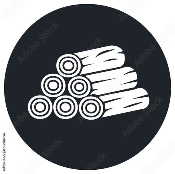 Fototapeta Stack of cut logs icon illustration with white lines on a dark circular background