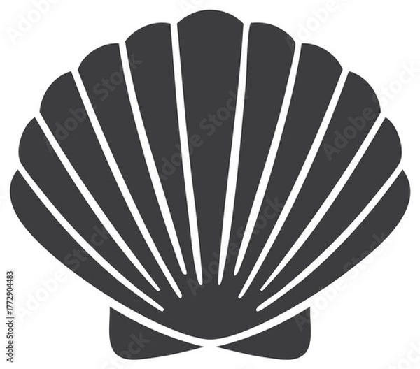 Fototapeta Stylized dark grey seashell silhouette with radiating lines