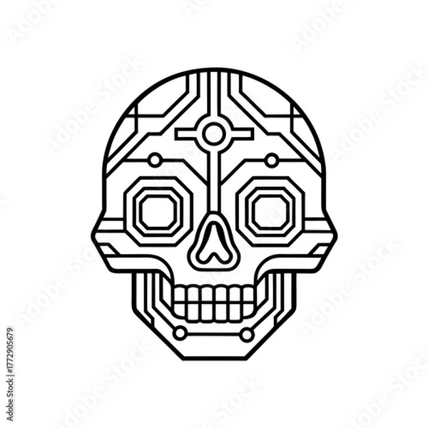 Fototapeta Circuit board styled skull art on transparent background