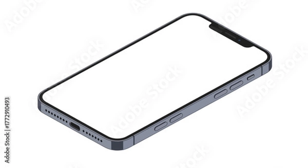 Fototapeta Isometric Contemporary Smartphone Mockup with Blank White Screen Display Illustration