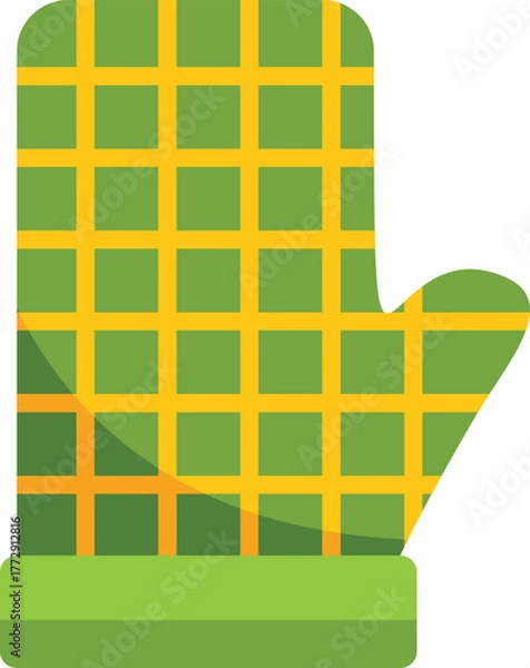 Fototapeta Kitchen oven mitt with green and yellow checkered pattern providing hand protection while handling hot cookware
