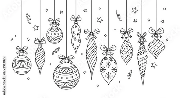 Obraz Hand-Drawn Christmas Ornament Set – Festive Doodle Decoration Design
