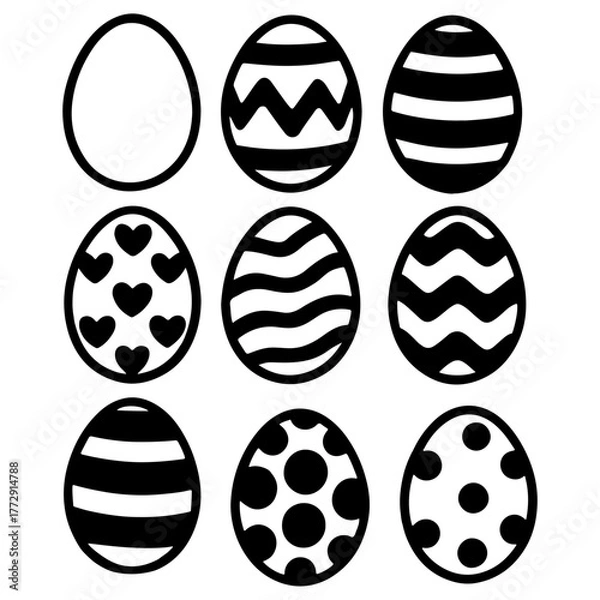 Fototapeta Collection of hand drawn easter eggs with various patterns