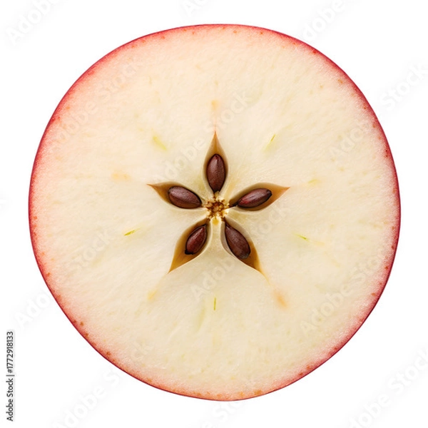 Obraz Close up of a red apple slice showing star shape of seeds isolated on transparent background