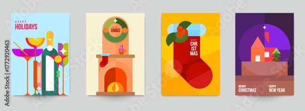 Obraz Merry christmas and happy new year abstract background template for covers, invitation, poster, banner, flyer, placard. Minimal modern design for branding, advertising holiday. Vector illustration.