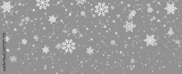 Fototapeta heavy snowfall, snowflakes in different shapes and forms. Many white cold snowflake elements on transparent background. White snowflakes flying in the air. Snow flakes, snow background, christmas