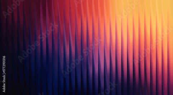 Fototapeta Abstract artistic backdrop of vertical lines, featuring a vibrant color gradient from dark blue to fiery orange. The image suggests a sense of movement, depth, and energy