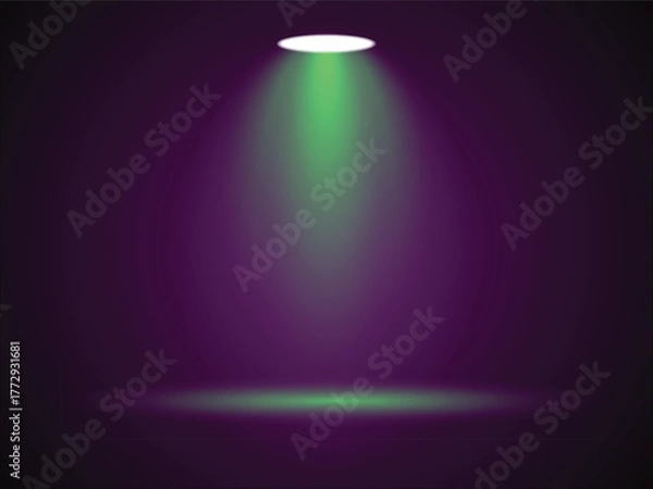 Fototapeta Spotlight illuminates a dark stage backdrop with soft light effects