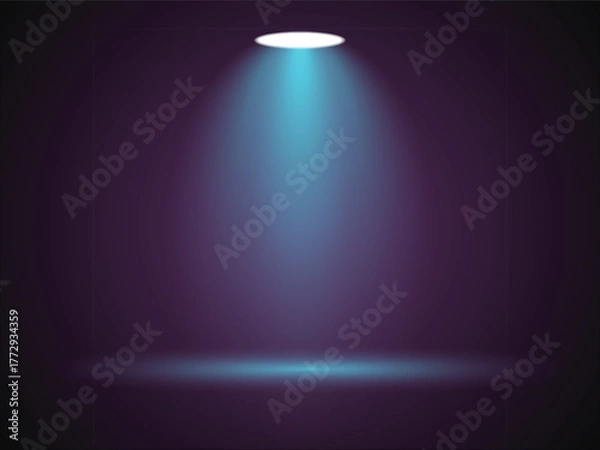 Fototapeta Dramatic spotlight shining down on a dark background space for text