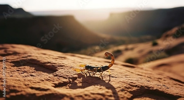 Fototapeta Scorpion on Desert Rock - A Close-Up in the Arid Landscape.