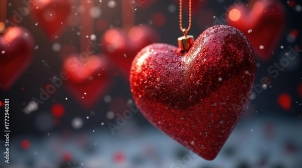 Fototapeta Capture the magic of Valentine's Day with this stunning red heart ornament, perfect for expressing love and creating a romantic ambiance