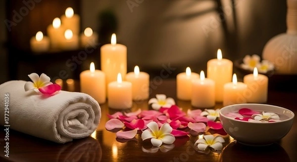 Fototapeta Spa Serenity - Candles, Flowers, and Relaxation.