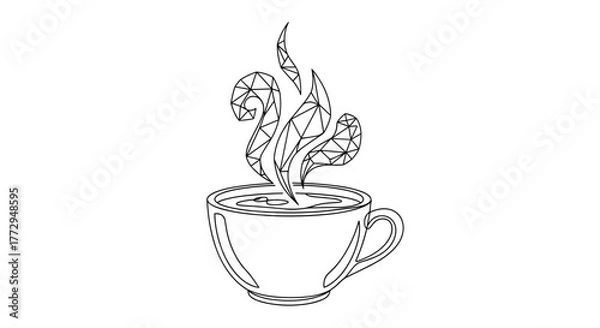 Fototapeta Hot cocoa in a cup with modern geometric patterns and steam  