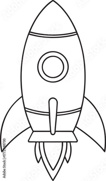Fototapeta Rocket ship outline illustration for outer space exploration and kids creative learning